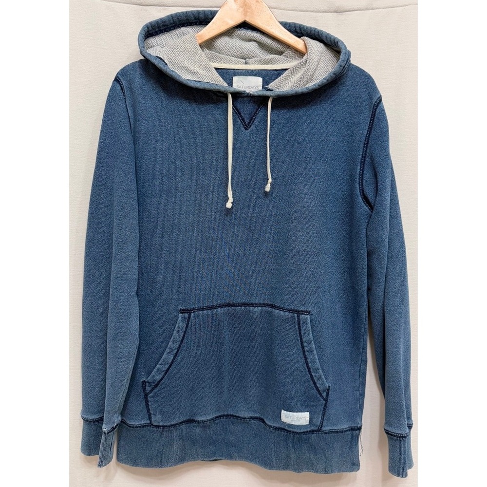 Saturdays Surf NYC Mens Hoodie Medium Blue Heavyweight Kangaroo Pocket Surf